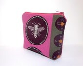 Medium  Zipper Pouch - Dragonfly in Pink and Purple