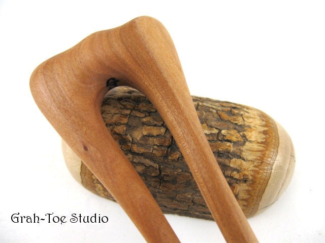 Apple Wood Hair Fork Grahtoe Handmade 2 Prong Mermaids Tail