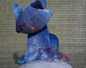 Snazzy Cat pin cushion - blue and purple glittery velvet cat shaped pin cushion