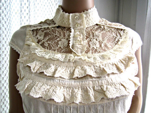 Lacy Cotton Blouse / Shirt / Top. Tunic Top Size S