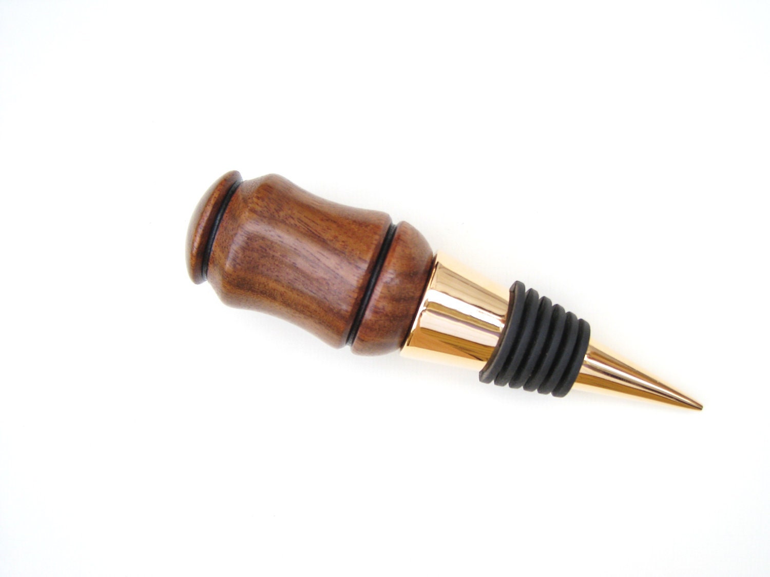 Handturned Columbian Kingwood Wine Bottle Stopper Gold Plate Handmade Wooden  Fathers Day