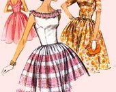 Vintage 60s McCalls 6223 Rockabilly Fitted Midriff Ruffled Bateau neckline with Low U shaped back Dress Size 11