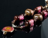 Safari Sunset...Brown Gold Pink Kazuri Lampwork Swarovski Murano Necklace