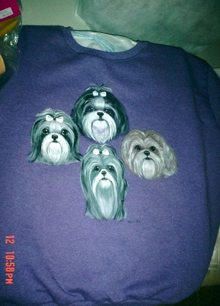 Hand Painted Custom Sweatshirt Yorkie Chihuahua Shih Tzu ETC