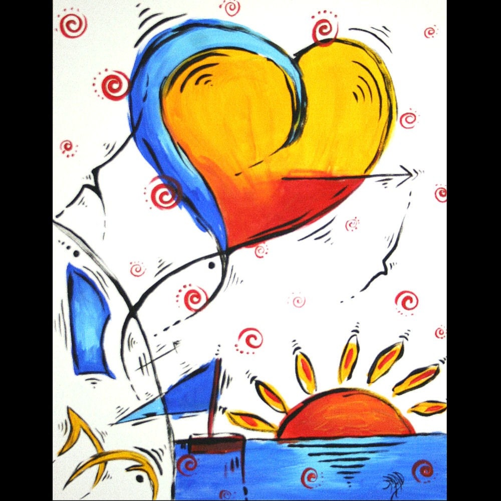 Original MADART Painting Abstract Retro Art Modern - Signature Style - Heart Of The City