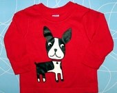 size  5/6T    -Boston Terrier - Handprinted Long sleeved toddler shirt