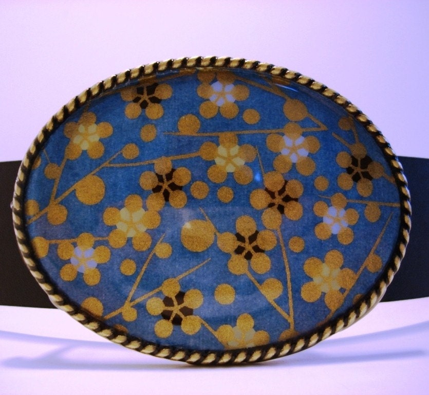 Golden Flora Jada Oval Belt Buckle - Wearable Art