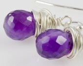 Amethyst Drops...Purple Sterling Silver Wire Wrapped Briolette Earrings
