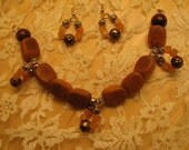 Roses, Wood and Aventurine Bracelet and Earring Set