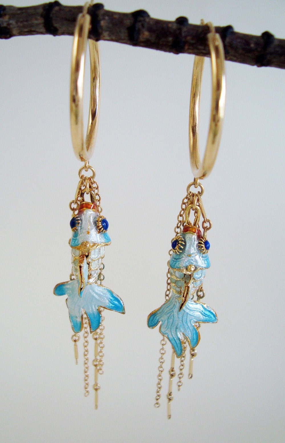 Cloisonne Fish Hoop Earrings