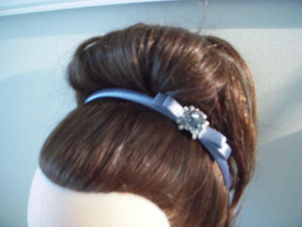 Headband Grey RhinestoneSatin Ribbon