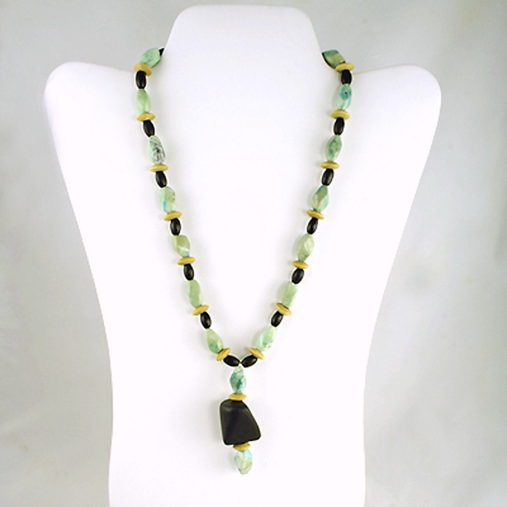 Handmade Turquoise and Wood Necklace and Bracelet Set