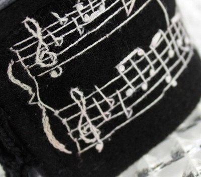 Wrist Cuff Sheet Music Hand Embroidery Black Wool tagt team