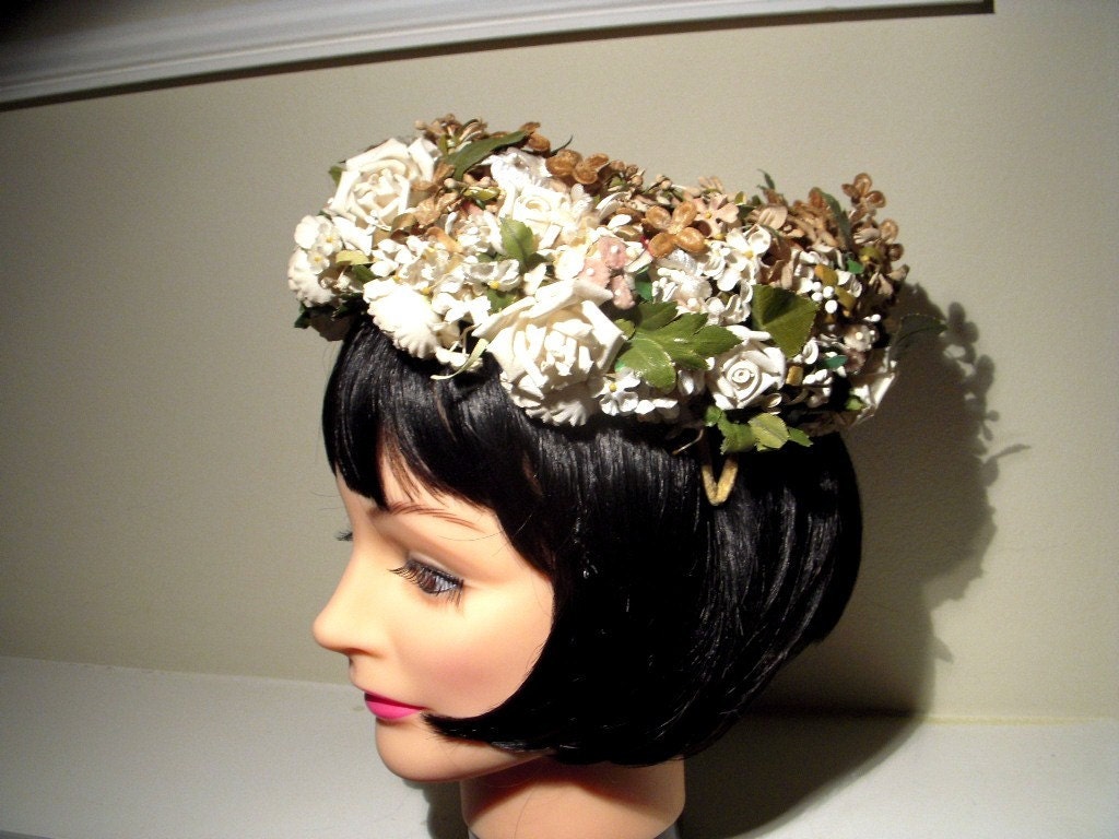 Vintage Fascinator Hat Floral Bridal Wreath Bohemian Shabby Chic
