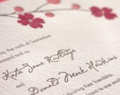 Blossom pressed flower - Letterpress Wedding Invitation - cocoa/red on pearl