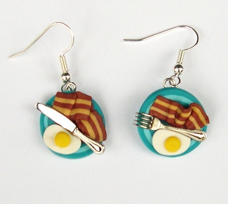 Bacon and Eggs dangly earrings