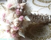 Romantic Empress Augusta Seashell Bridal Bouquet, Boutonnierre and Hairpiece