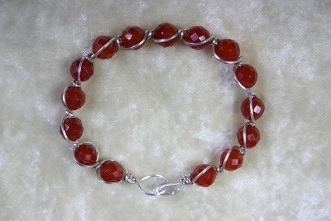 Bracelet Wire wrapped Red Carnelian in Sterling Silver
