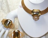 Huge 80s Vintage Classical Style Runway Bracelet Necklace Brooch