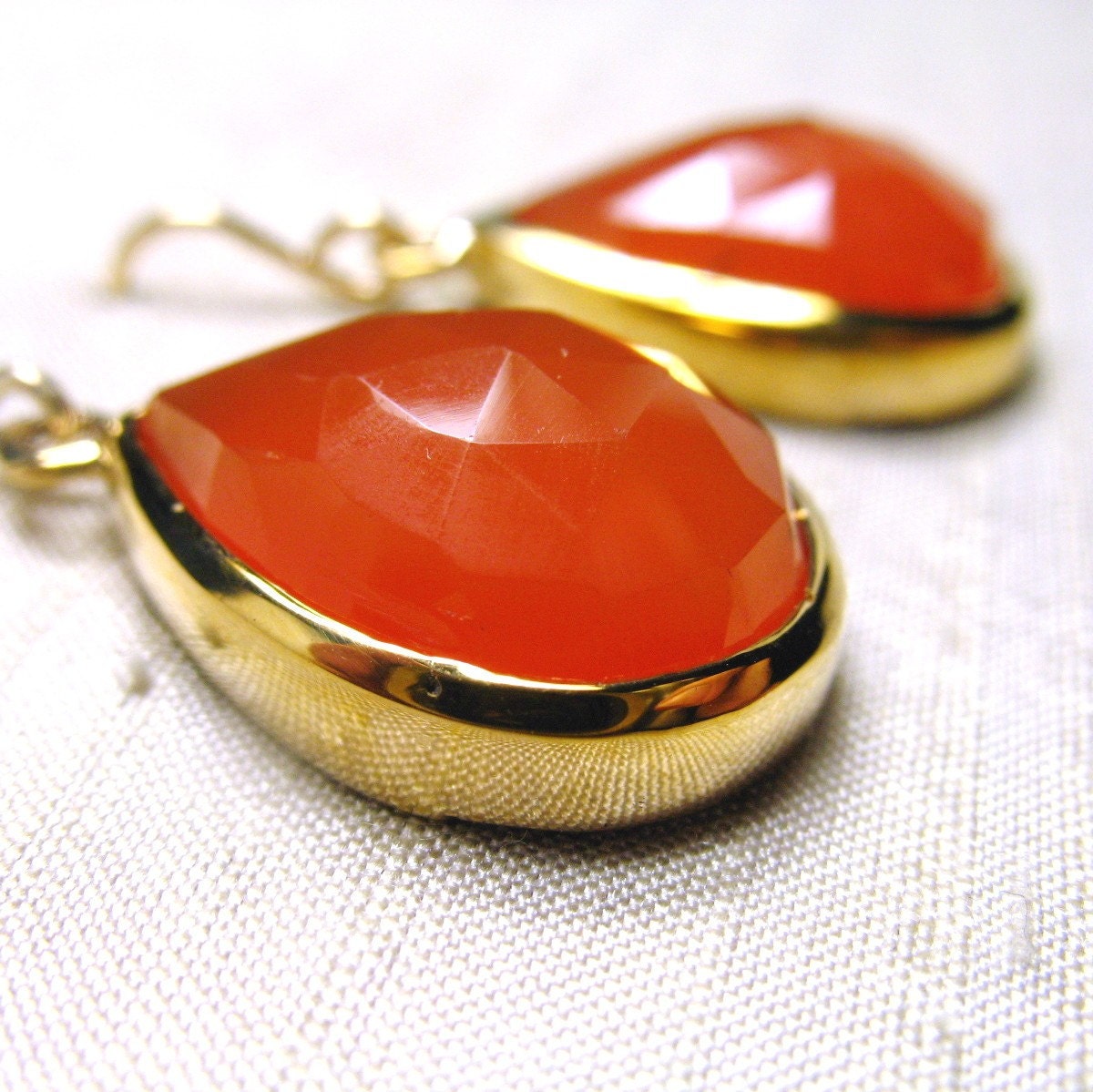 SALE-- Carnelian and Bronze Pear Earrings