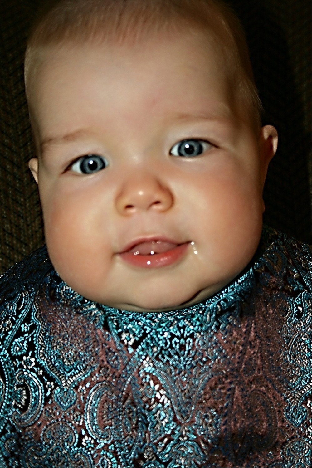 Beautiful Blue and Brown Brocade Baby Bib