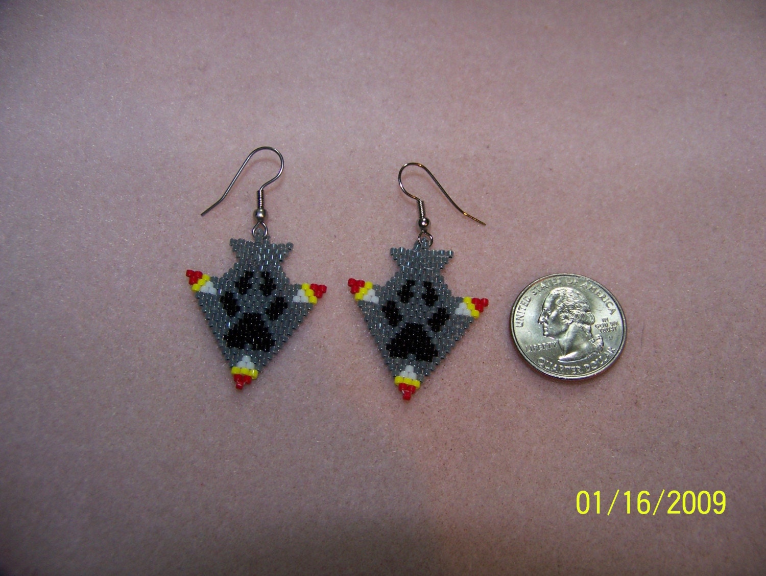 Brick stitch Arrowhead and Wolf Paw earrings