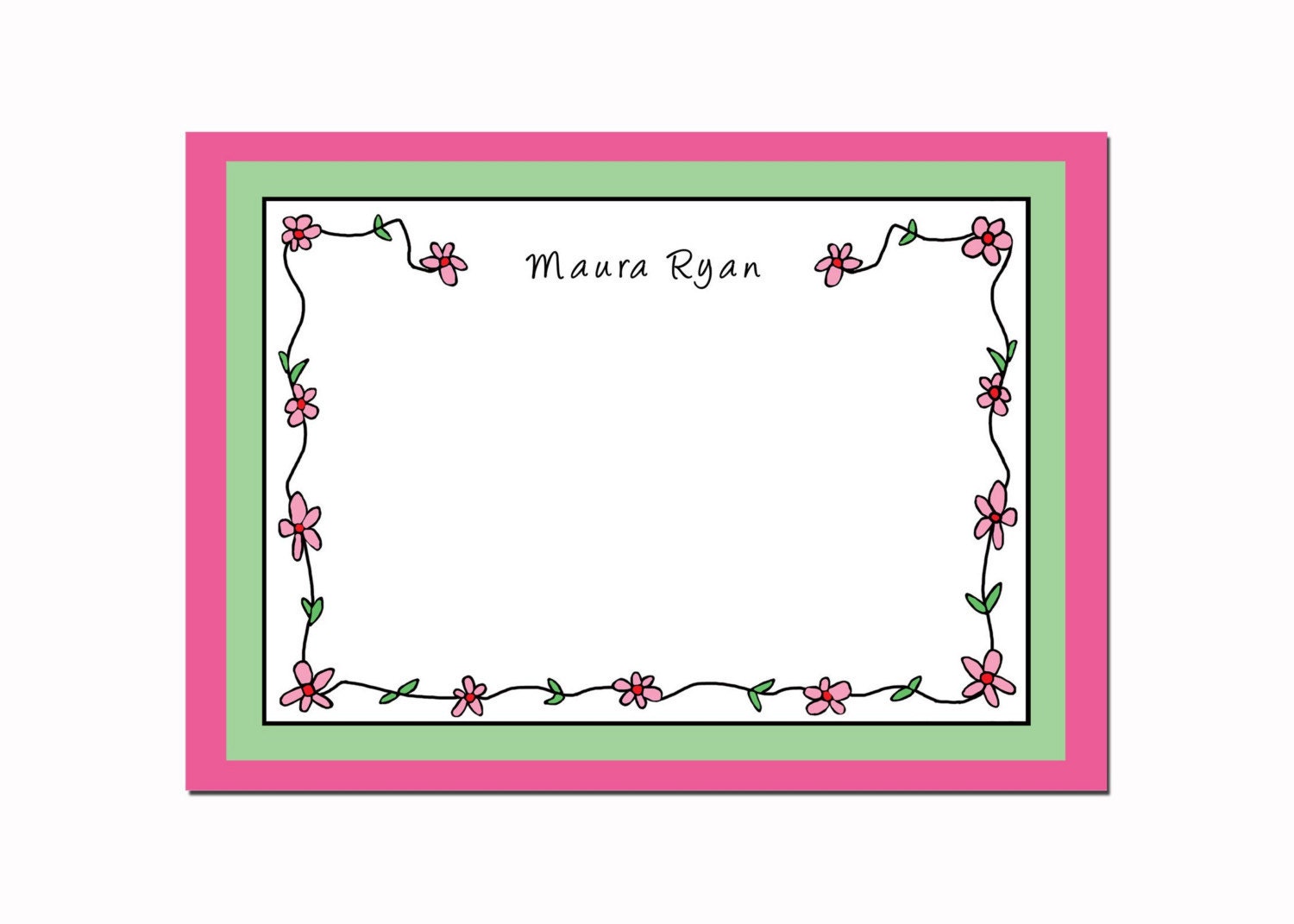Pink Flowers Vine - Set of 10 Note Cards