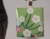 ModJess---Scrabble Tile Pendant---Blossoms--Green