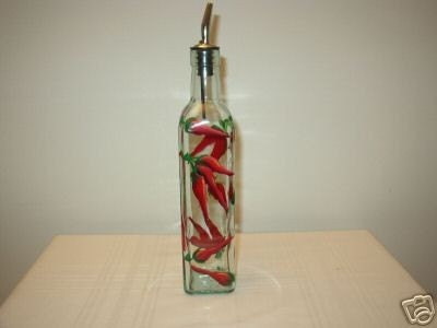 HAND PAINTED BOTTLE FOR OIL WITH CHILI PEPPERS