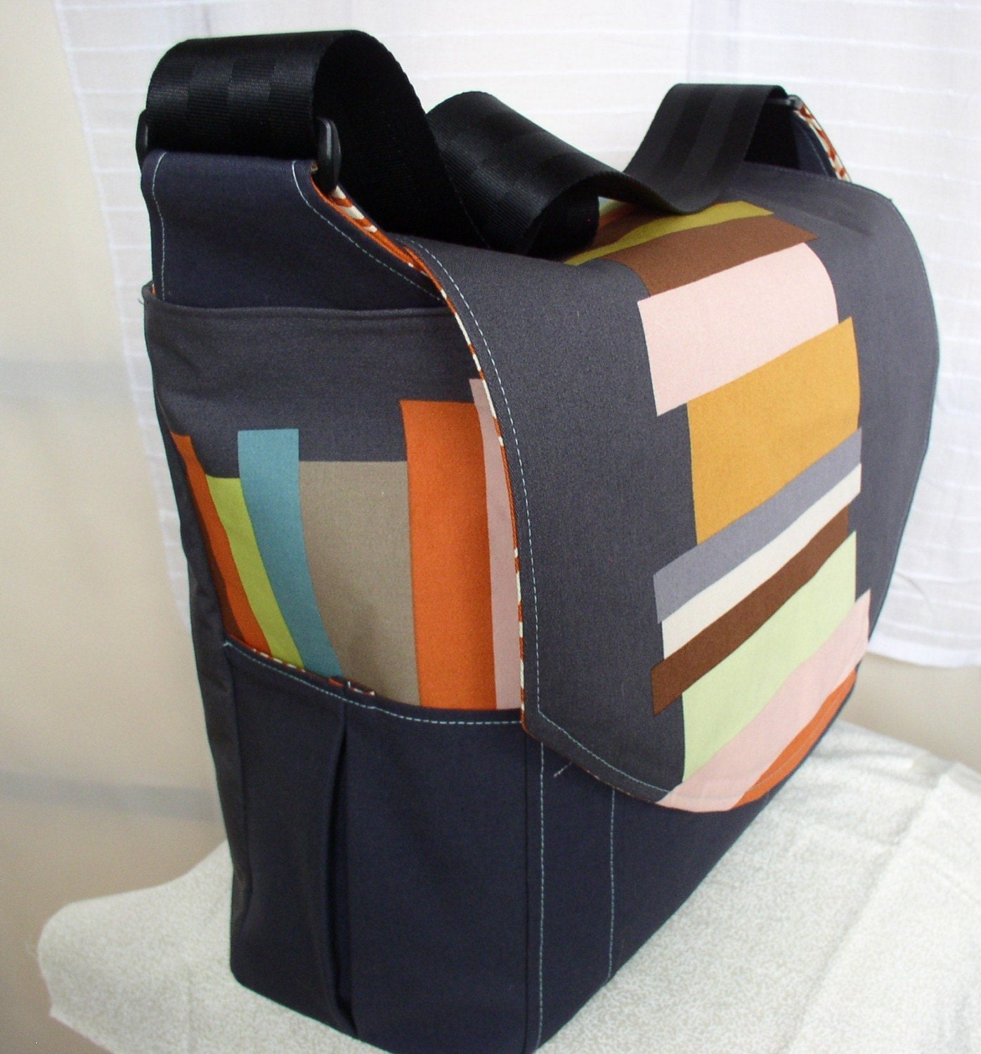 Handmade Messenger Bag- Stacked Books - Made to Order