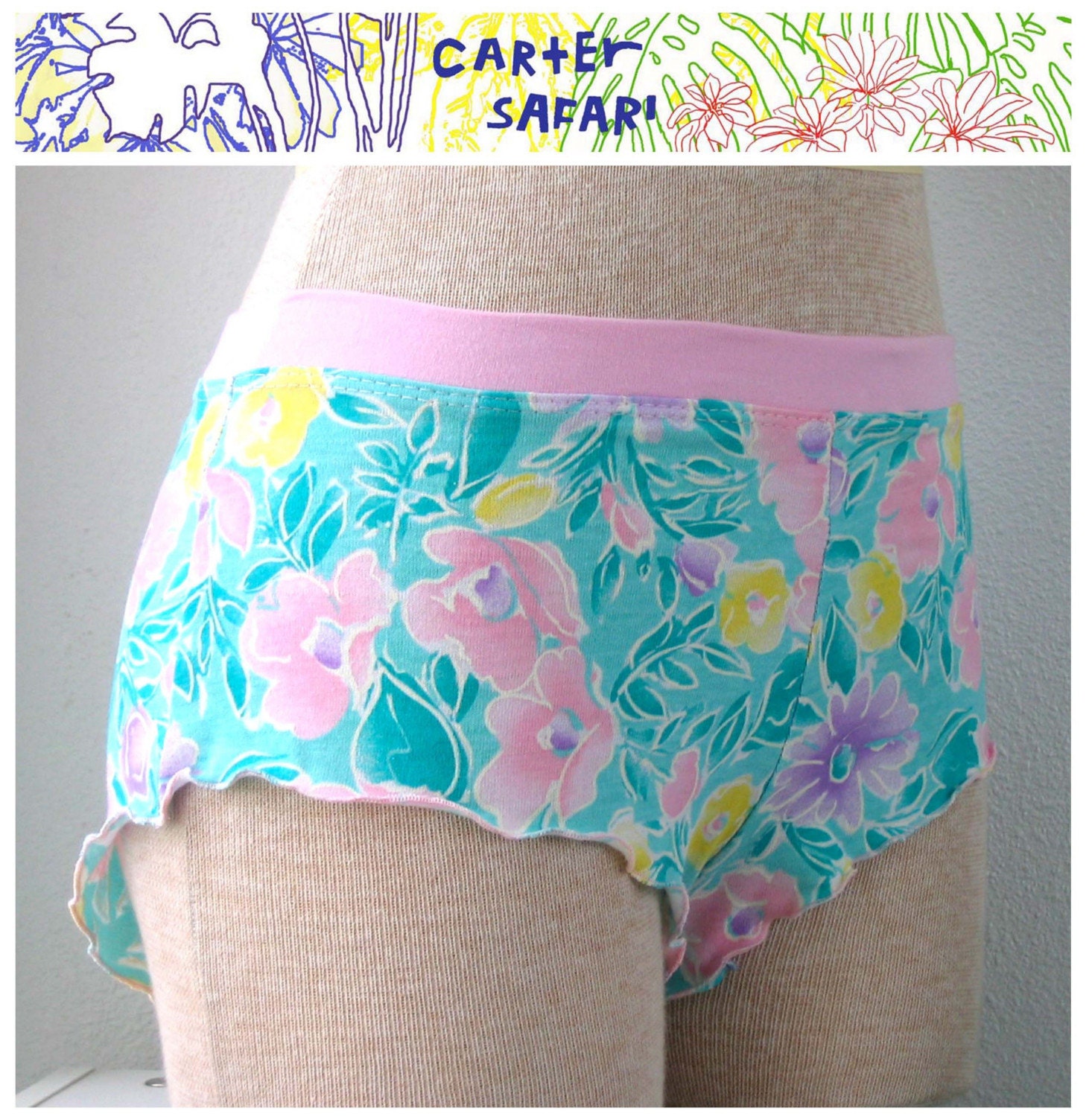 Pink Vintage Floral Frilly tap short - (M) Underwear panties - cartersafari
