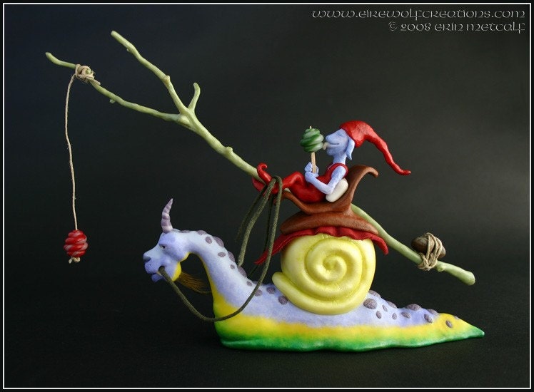 Candy is Dandy - OOAK dragon snail polymer clay sculpture cute monster