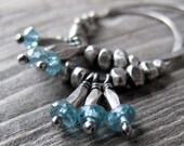 Hammered Silver Hoop Earrings with Apatite
