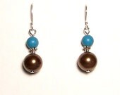 Howlite Turquoise Chocolate Brown Sterling Silver Earrings