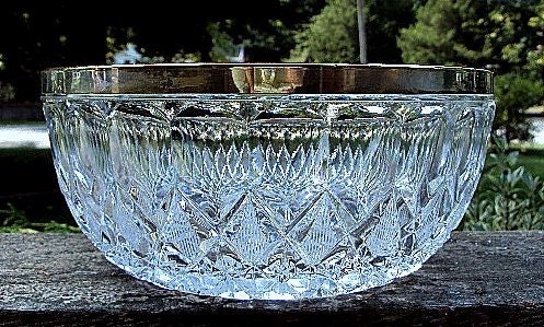 Donnas Heavy Brilliant Glass Bowl with Silverplate Rim