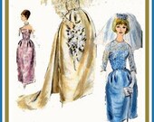 Vintage 60s Vogue Special Design 4298 Extravagant Strapless Bridal or Evening  Gown with Bell Shaped Skirt, Waist Bow, Detachable Train, Lace Overblouse, Coronet and Veil Size 12 Bust 32 UNCUT