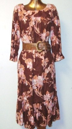 Shabby FLORAL BOHEMIAN Hippie VTG 70s boho RUFFLE PEASANT Maxi DRESS