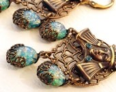 Egyptian Style Earrings Harlequin Opal Glass and Brass