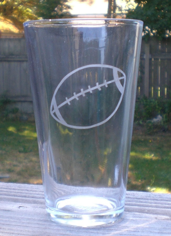 Football Etched Glass Pint Glass