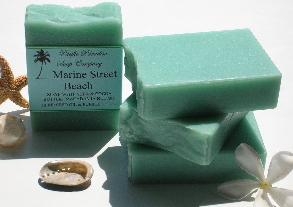 Handmade Soap, Marine Street Beach Seafoam Green colored Soap enriched with Macadamia Nut Oil, Hemp Seed Oil, and Super Fine Pumice