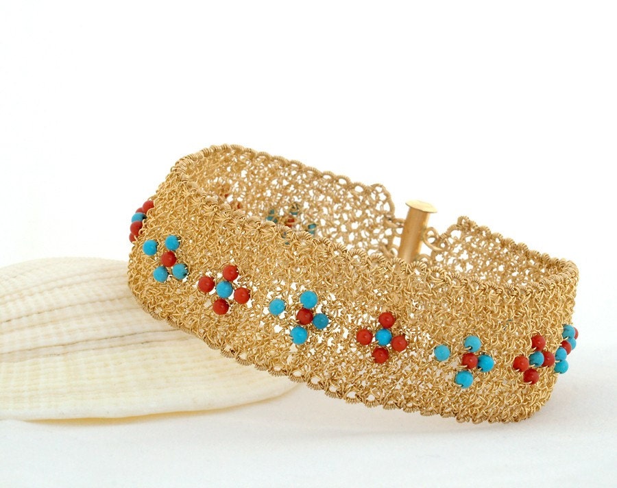 FATE, Bracelet, gold filled, corals, turquoise
