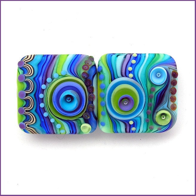 Michal S- Water Bubbles- Lampwork nugget bead set (2) FREE Worldwide SHIPPING