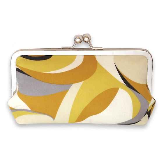 Yellow, Black, and Cream Mod Graphic Swirl Large Frame Clutch