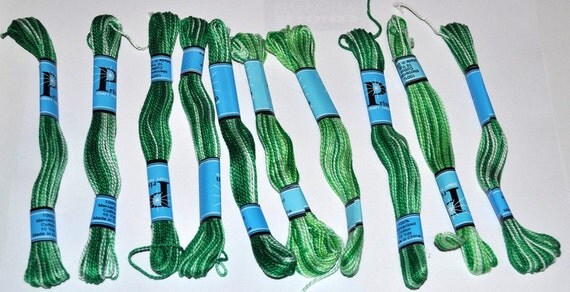 DESTASH 10 Skeins of Variegated Floss in Shades of Algae