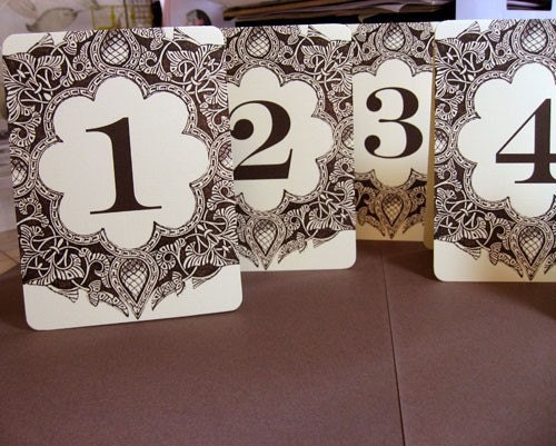 Sepia Table Numbers Seating Cards Favor Tags for Wedding Reception