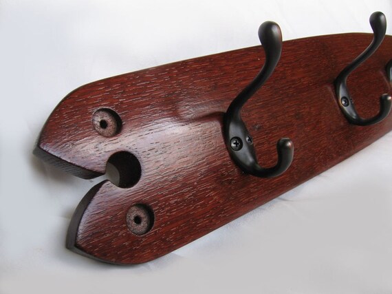 The Caravel, Finest recycled oak wine barrel stave coat rack, 4 hat and coat hooks, elegantly recycled wood, choose your color