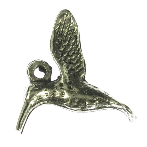 6 Antique Silver Humming Bird Charms Jewelry Findings 494
