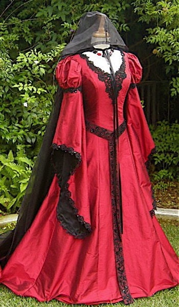 Red Medieval Wedding Gown Gothic Alternative Wedding Gown custom