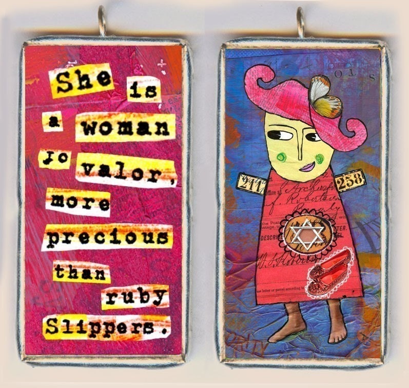 Jewish Art Jewelry. "She Is a Woman of Valor, More Precious Than Ruby Slippers."  SOLDERED PENDANT Necklace. Hanukkah Gift. BFF Gift.