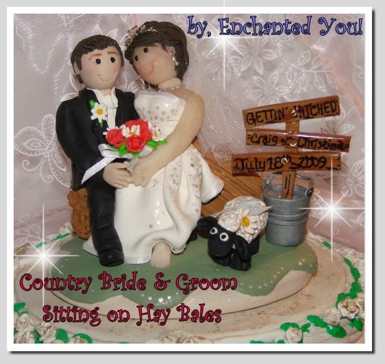 Country Farm Sheep Bride Groom Wedding Cake Topper by Enchanted You 